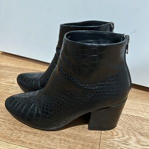 Faux leather crocodile block heel ankle boots